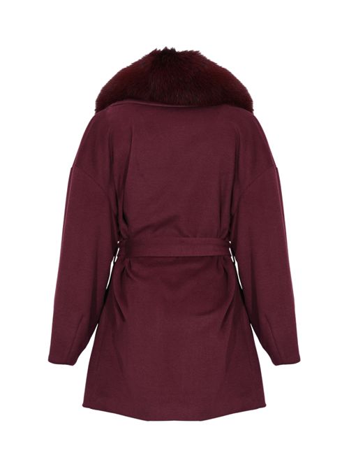 Cappotto CD1219 effetto lana e pelliccia di volpe Bordeaux YES LONDON | CD1219BORD